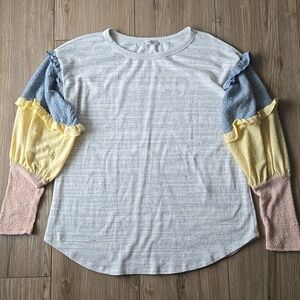 Ces Femme Colorblock Sleeve Frilly Top
